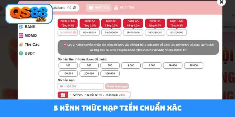 5 hình thức nạp tiền chuẩn xác